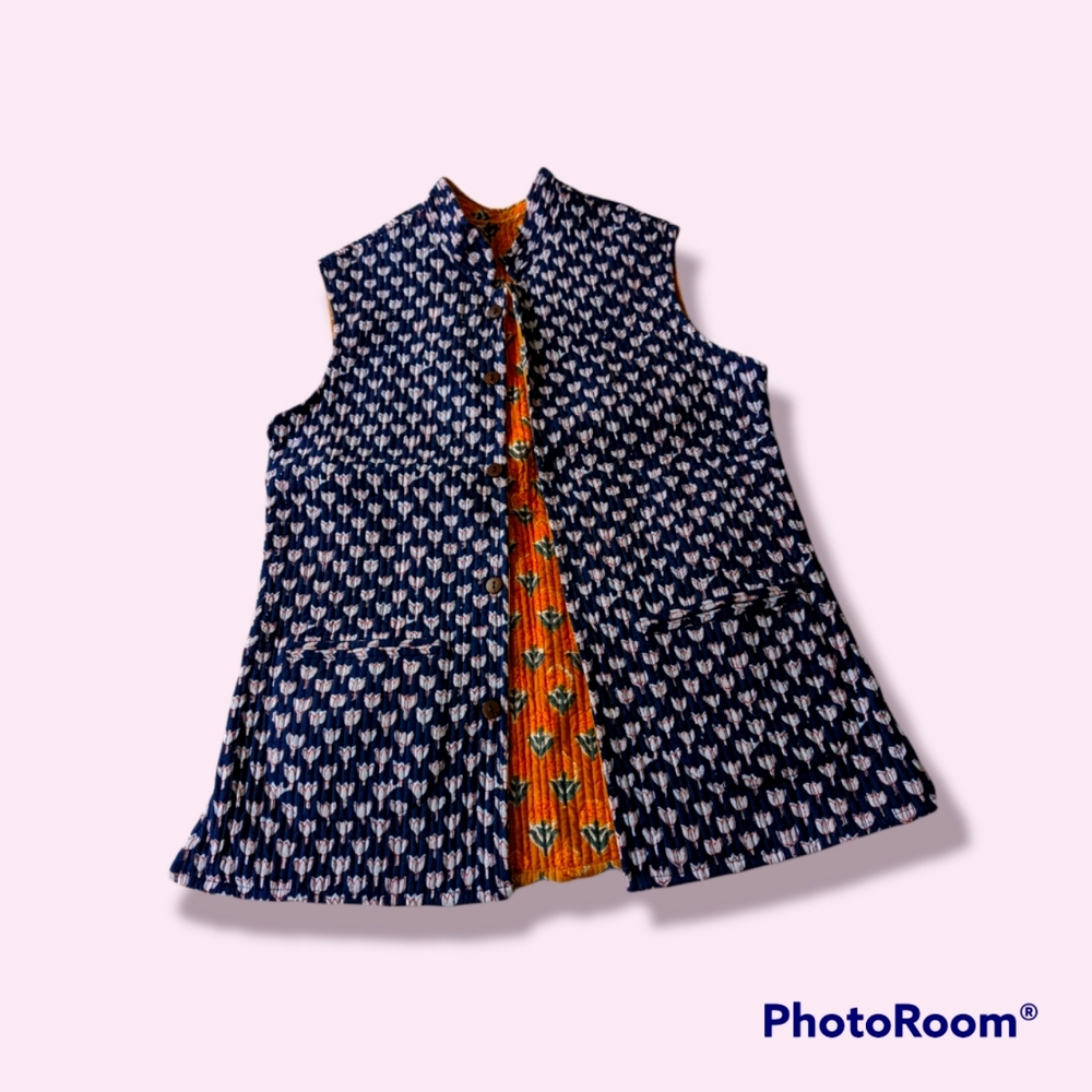 Handmade reversible quilted block-print vest